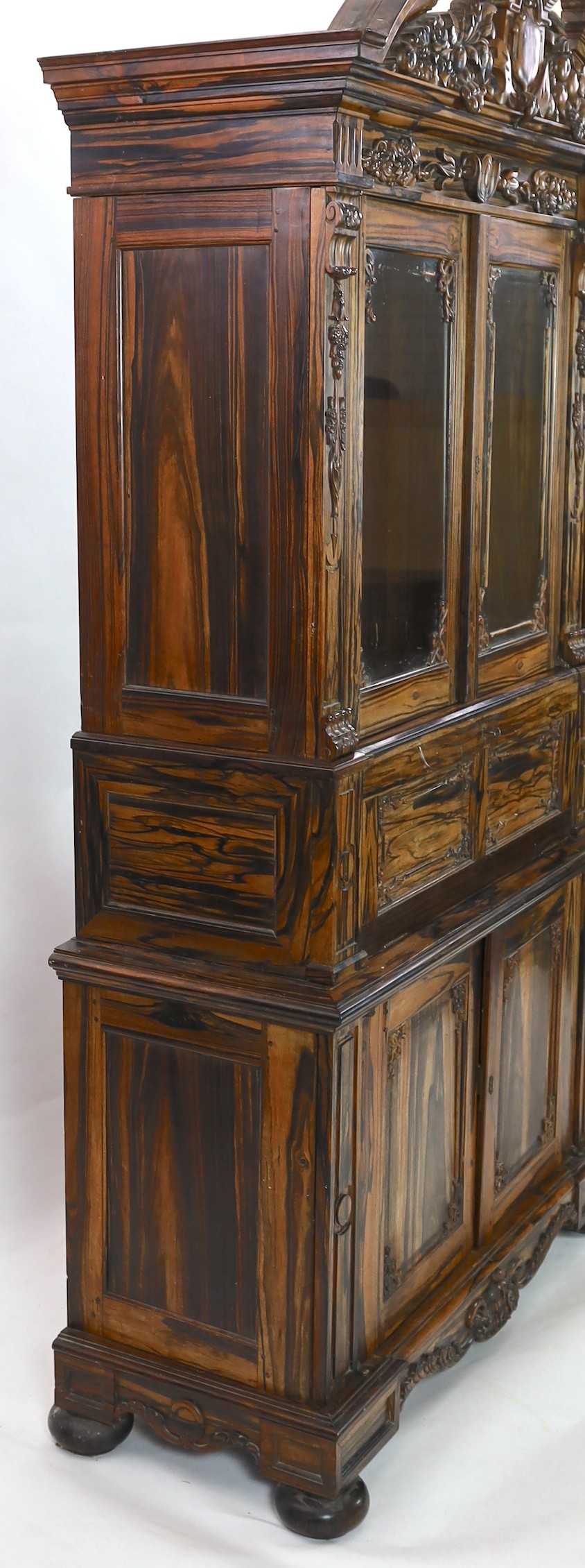 A 19th century Dutch colonial, possibly Ceylon ebony almirah, width 120cm, depth 50cm, height 235cm